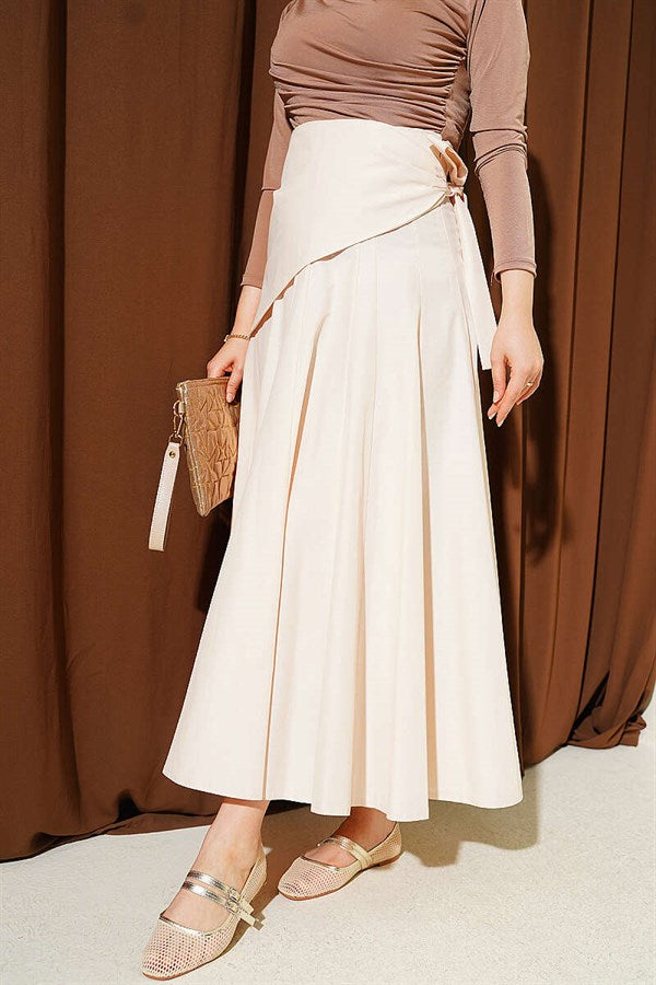 Side Tie Detail Skirt, Beige