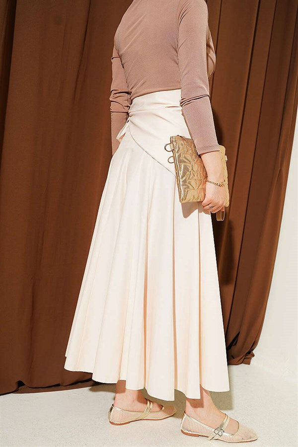 Side Tie Detail Skirt, Beige