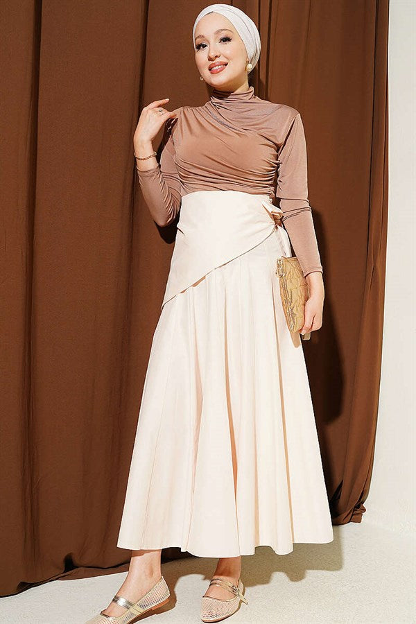Side Tie Detail Skirt, Beige