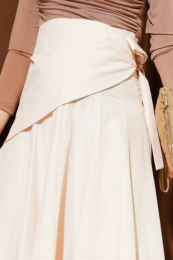 Side Tie Detail Skirt, Beige