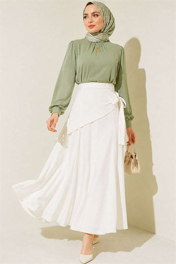 Side Tie Detail Skirt, Ecru