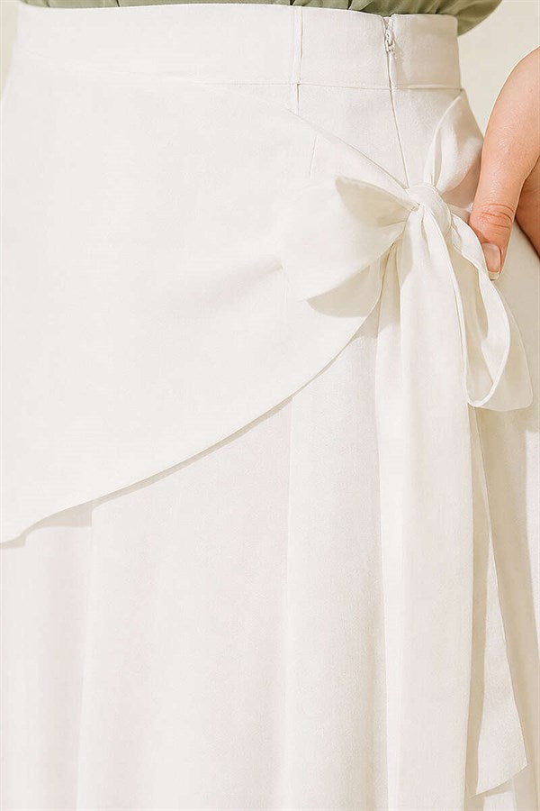Side Tie Detail Skirt, Ecru