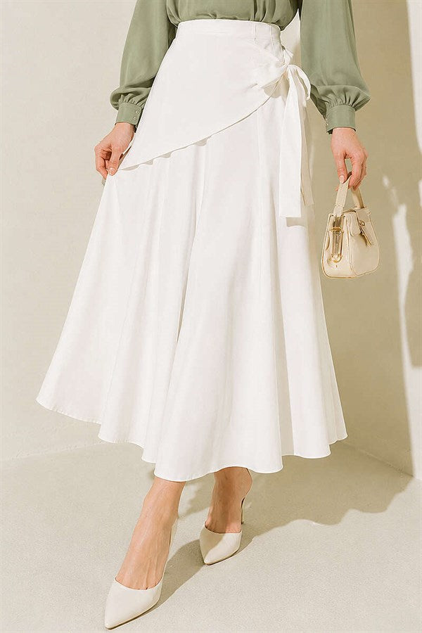 Side Tie Detail Skirt, Ecru
