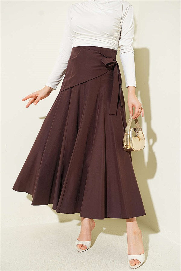 Side Tie Detail Skirt, Brown