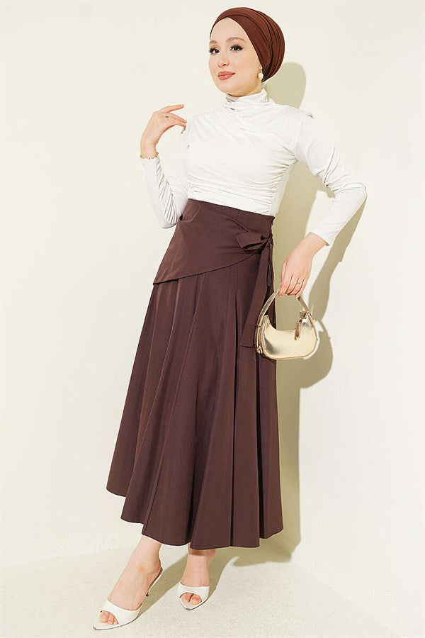 Side Tie Detail Skirt, Brown