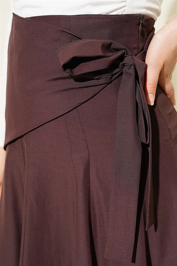 Side Tie Detail Skirt, Brown