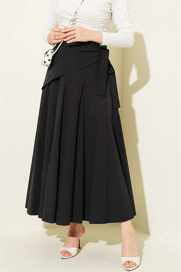 Side Tie Detail Skirt, Black