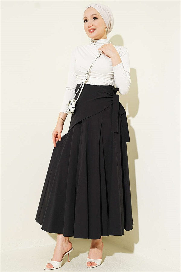 Side Tie Detail Skirt, Black