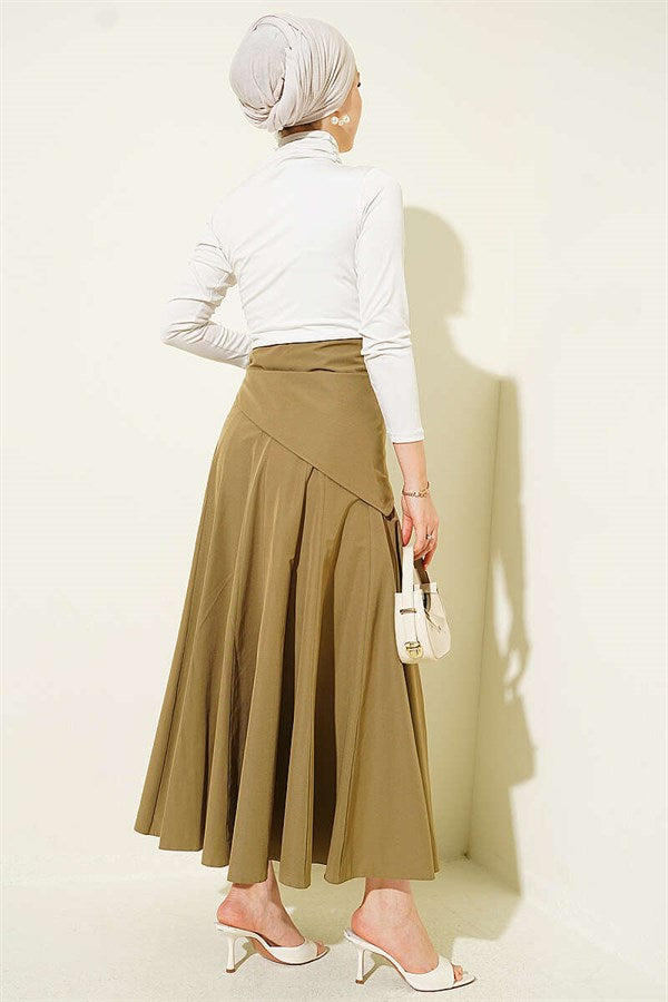 Side Tie Detail Skirt in Olive Green