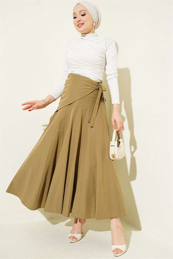 Side Tie Detail Skirt in Olive Green