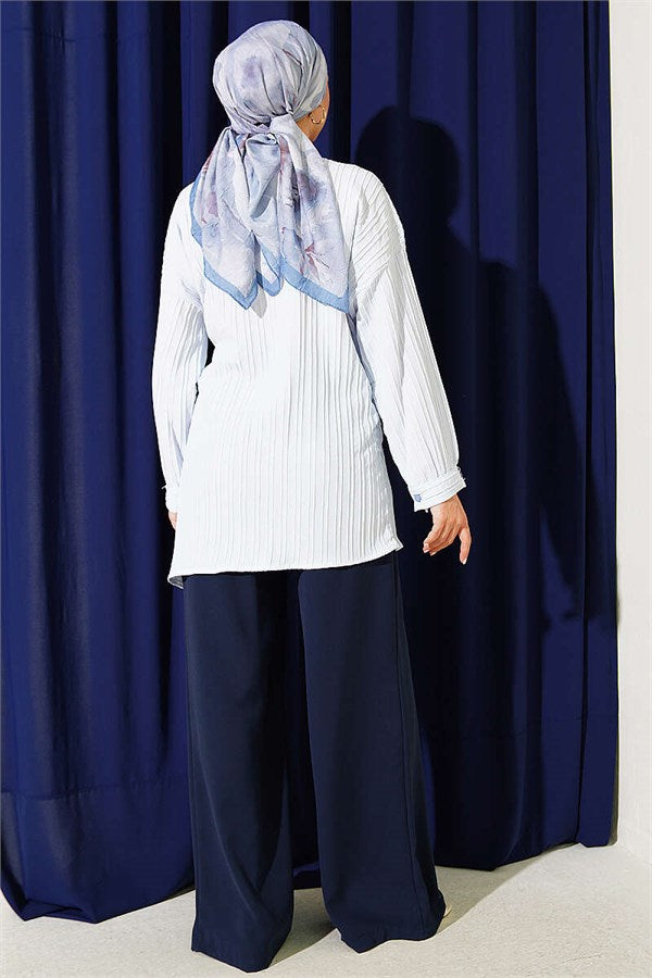 Side-Tie Vertical Striped Shirt, Blue