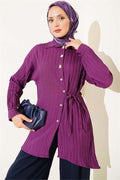 Side-Tie Vertical Striped Shirt, Purple