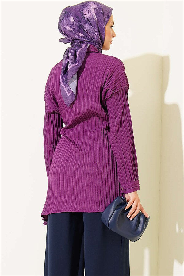 Side-Tie Vertical Striped Shirt, Purple