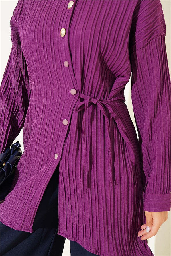 Side-Tie Vertical Striped Shirt, Purple
