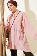 Side-Tie Vertical Striped Shirt, Powder Pink