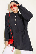 Side-Tie Vertical Striped Shirt, Black