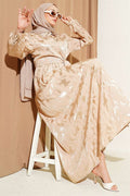 Side-Tie Buttoned Jacquard Dress, Beige