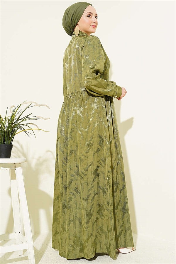 Side-Tie Buttoned Jacquard Dress Khaki