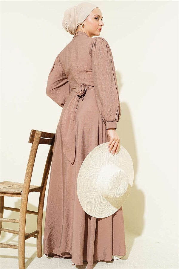 Side-Tie Dress with Gold Accessories, Mink Color