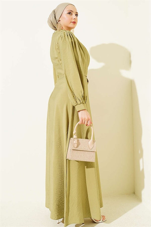 Side-Tie Dress with Gold Accessories, Olive Green