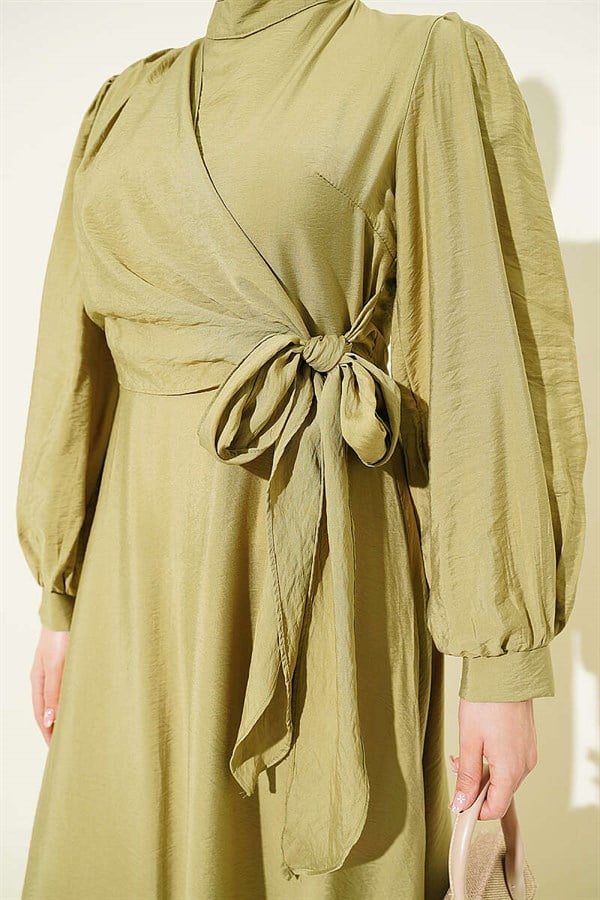 Side-Tie Dress with Gold Accessories, Olive Green