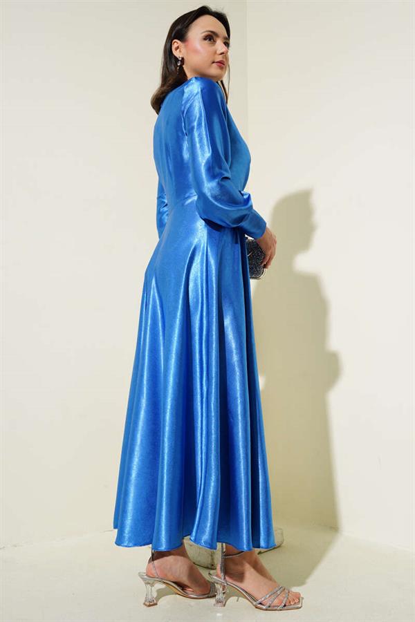 Side Tie Jacquard Dress in Saxe