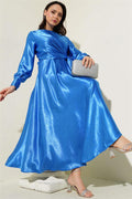 Side Tie Jacquard Dress in Saxe