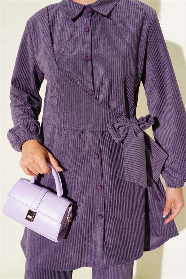 Side Tie Velvet Ribbed 2 Piece Set Lilac