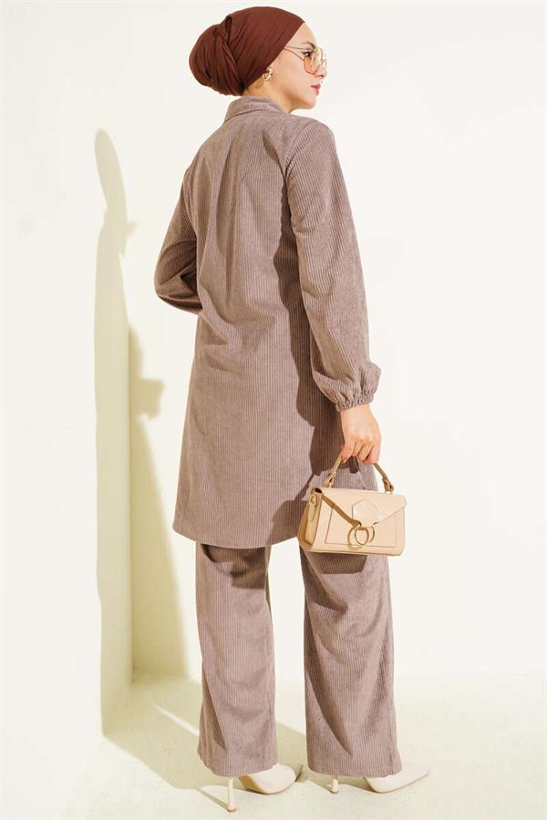 Side Tied Velvet Corduroy 2 Piece Set Mink