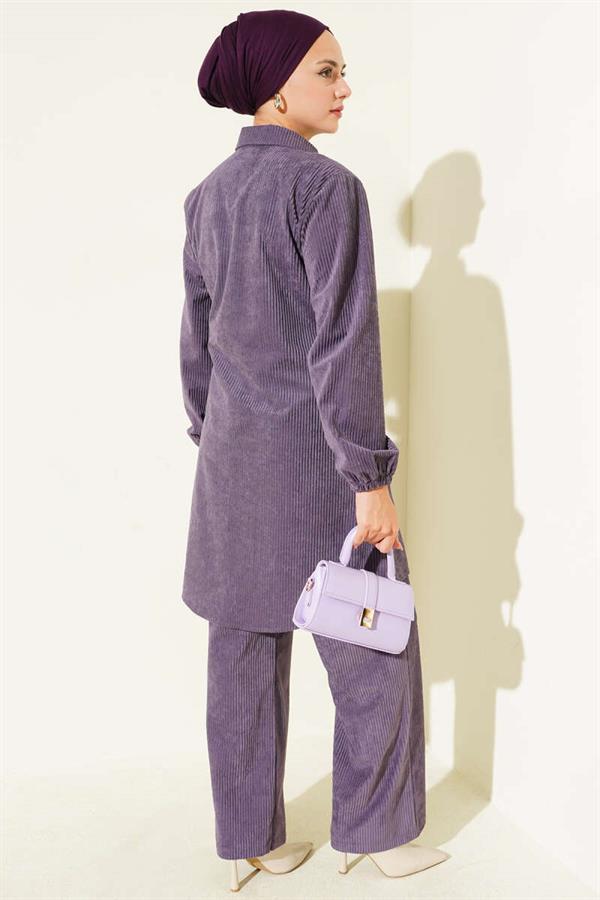 Side Tie Velvet Ribbed 2 Piece Set Lilac