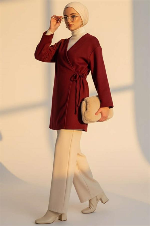 Side Tie Cashmere Jacket Burgundy