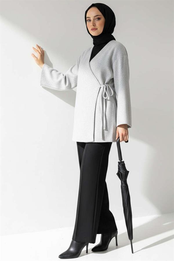 Side Tie Cashmere Jacket Gray