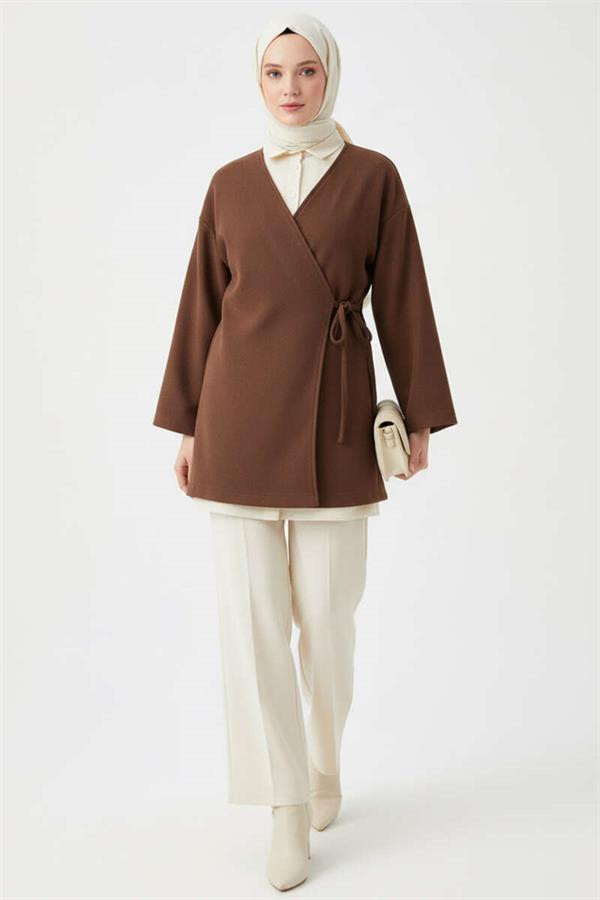 Side Tie Cashmere Jacket Brown