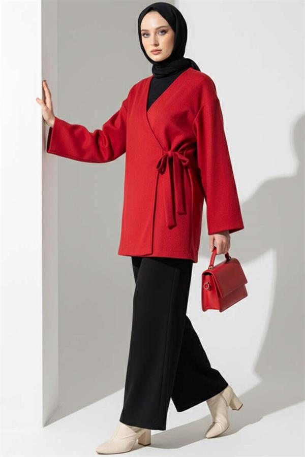 Side Tie Cashmere Jacket Red