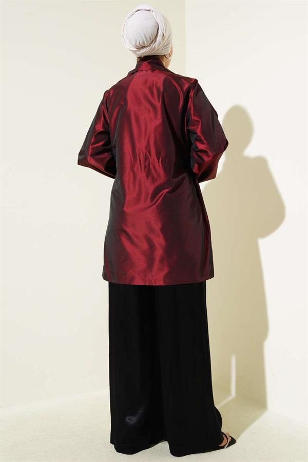 Side Tie Shiny Taffeta Jacket Burgundy