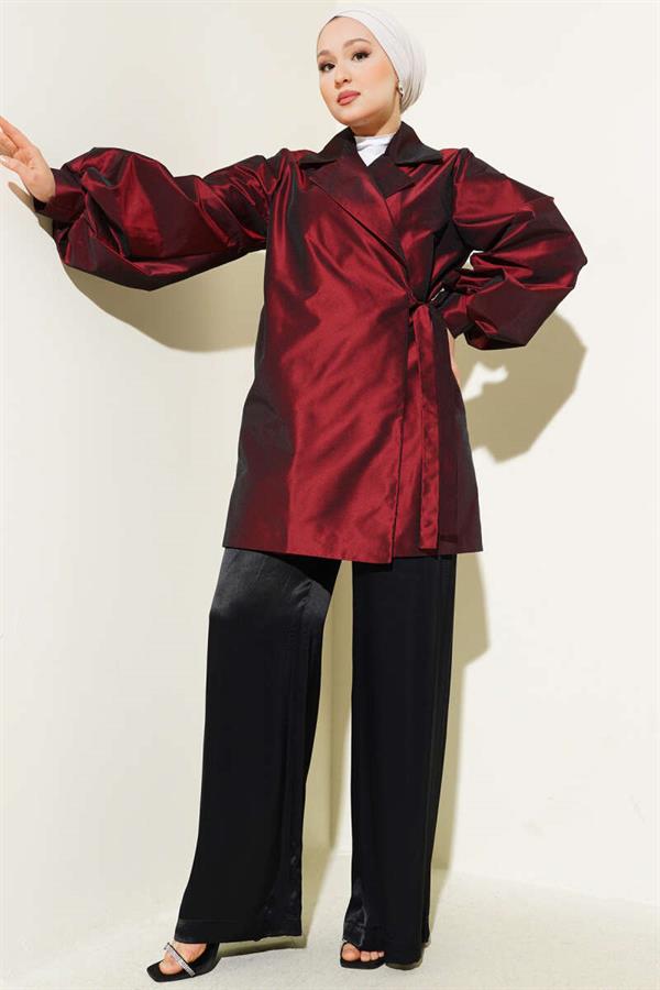 Side Tie Shiny Taffeta Jacket Burgundy