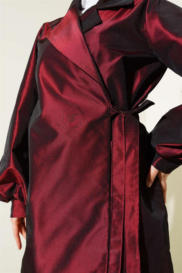 Side Tie Shiny Taffeta Jacket Burgundy
