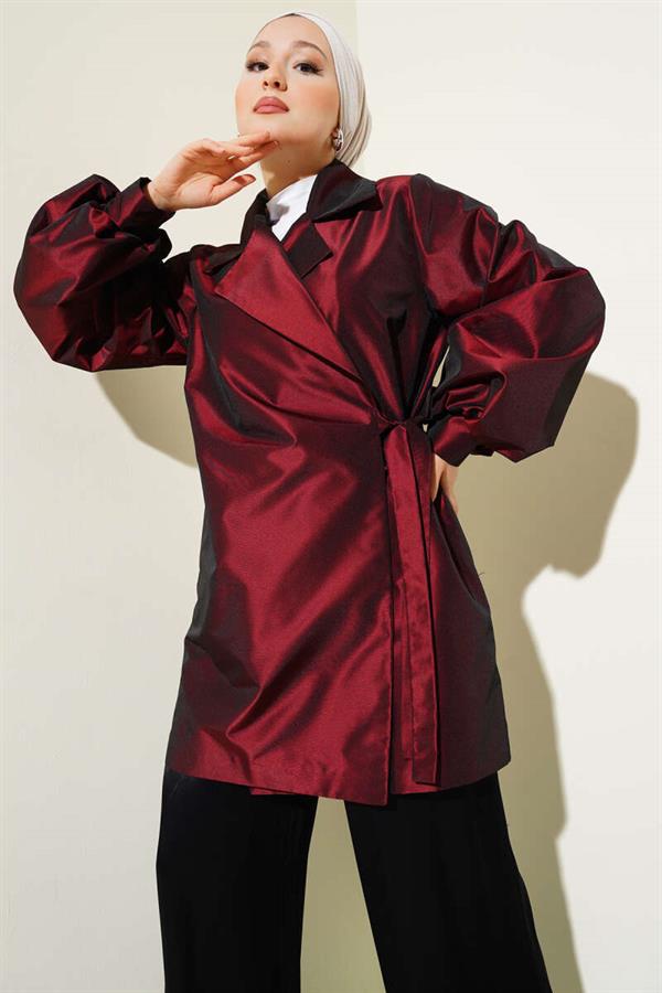 Side Tie Shiny Taffeta Jacket Burgundy
