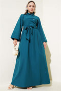 Side Tie Half Cross Button Dress Petrol