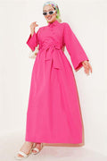 Side Tie Half Cross Button Dress Fuchsia