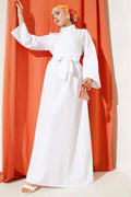 Side Tie Half Cross Button Dress White