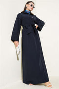 Side Tie Half Cross Button Dress Navy Blue