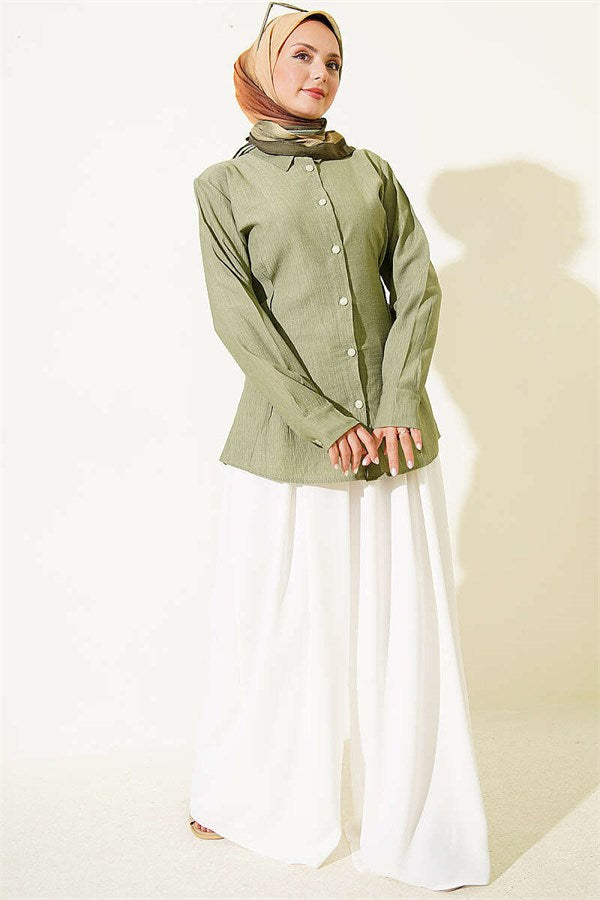 Shirt with Side Waist Darts, Light Green
