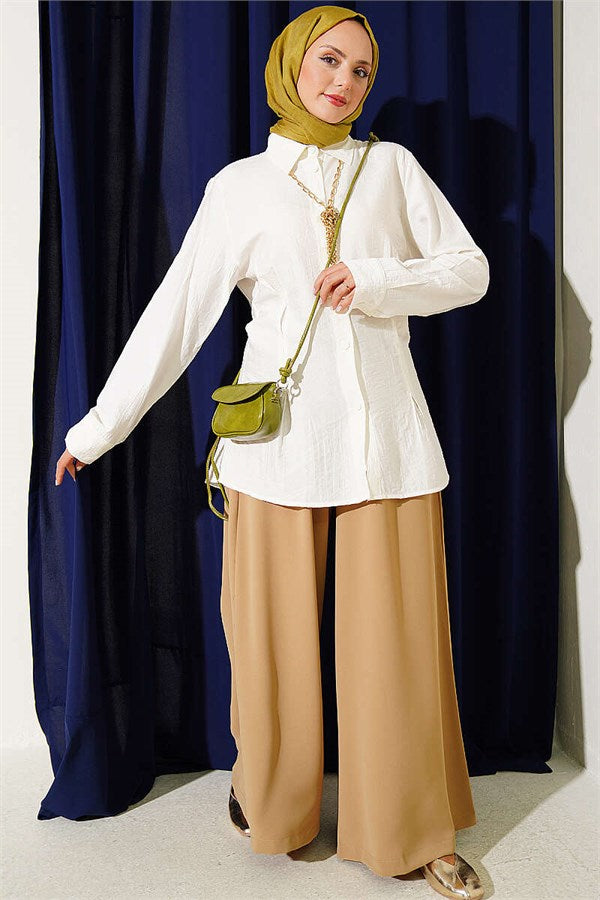 Shirt with Side Waist Darts, Ecru
