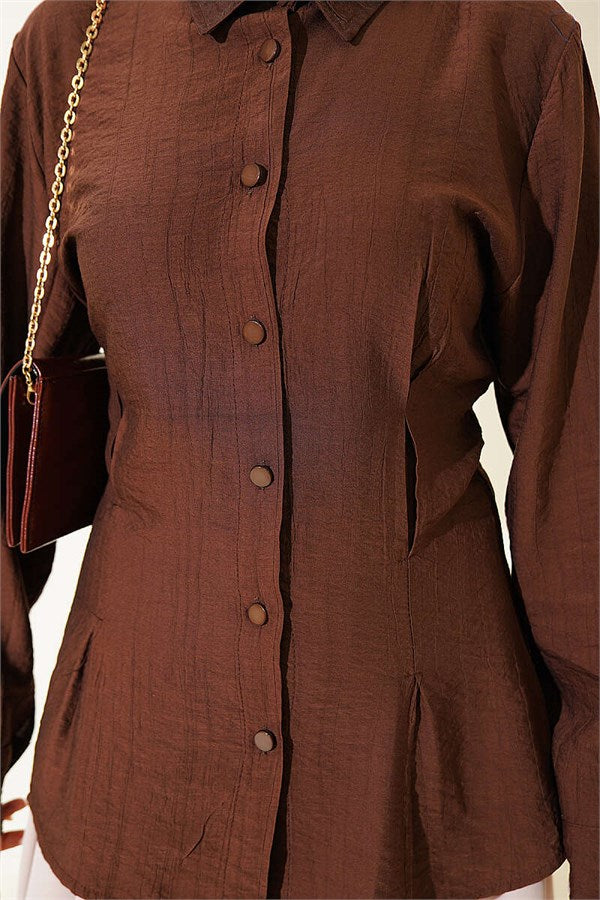 Side Waist Dart Shirt, Brown