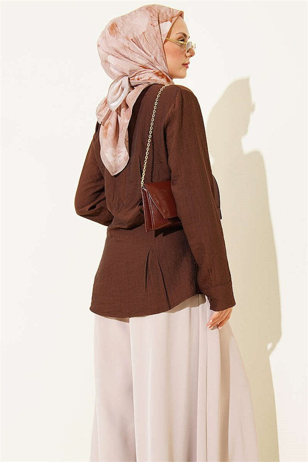 Side Waist Dart Shirt, Brown