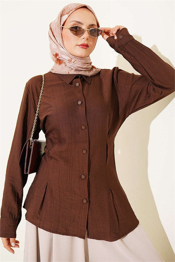 Side Waist Dart Shirt, Brown