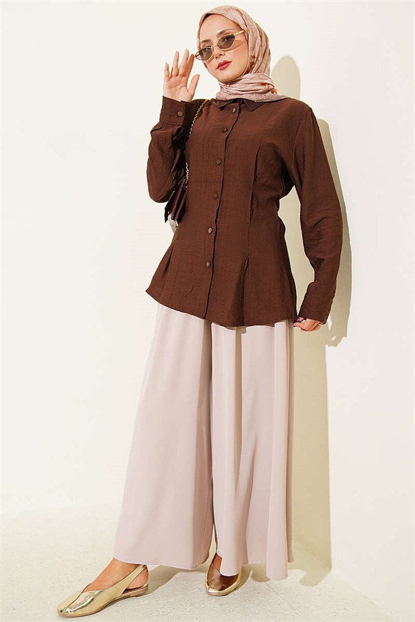 Side Waist Dart Shirt, Brown