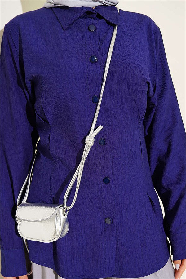 Navy Shirt with Side Waist Darts