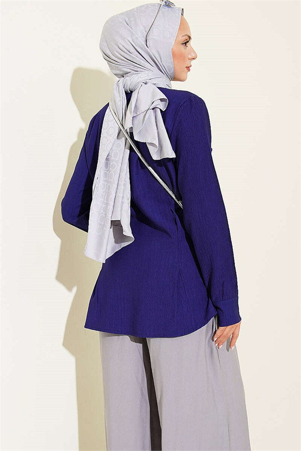 Navy Shirt with Side Waist Darts